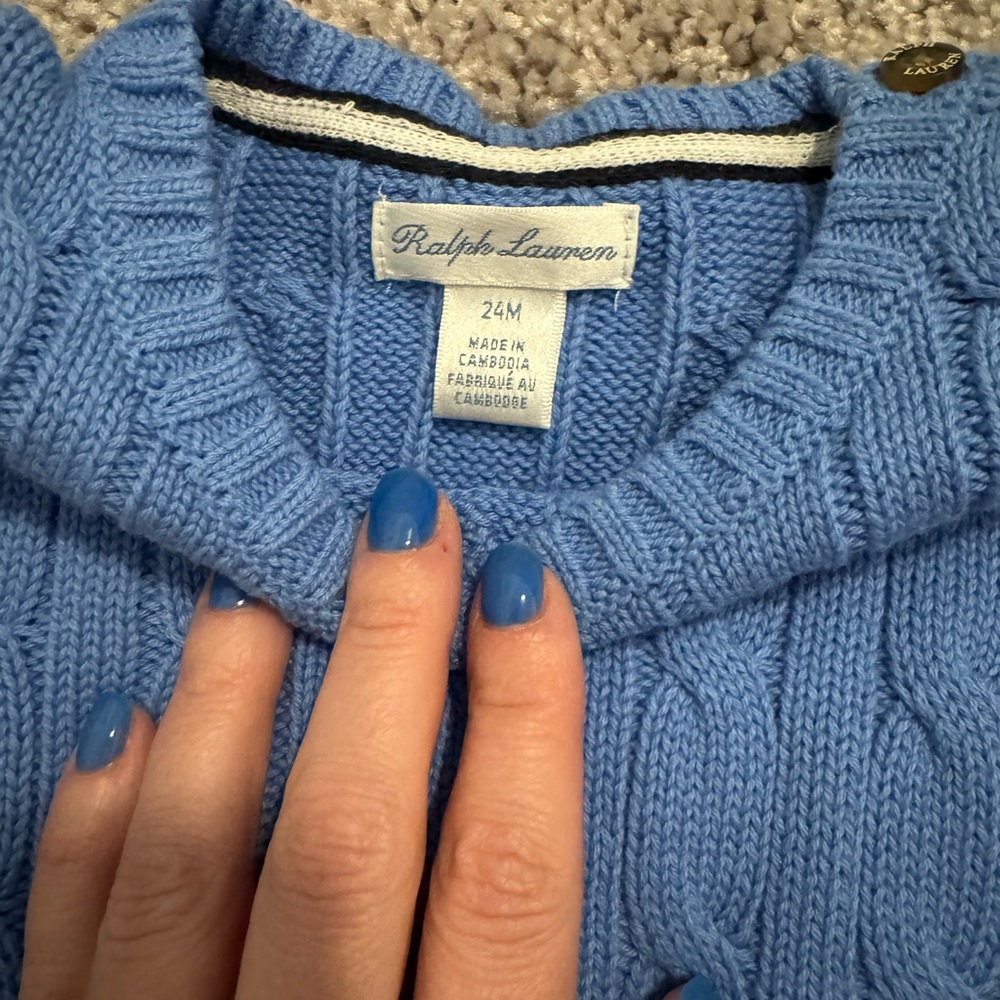 Boys 24M Ralph Lauren Light Blue Knit Sweater - Picture 2 of 3